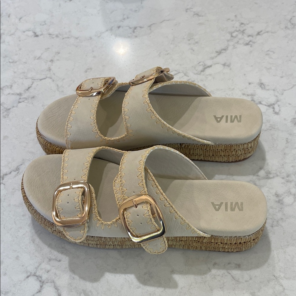 MIA Cream Sandals with Gold Buckles